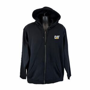 CAT Caterpillar Hoodie Full Zip Black Size 2XL Work Utility